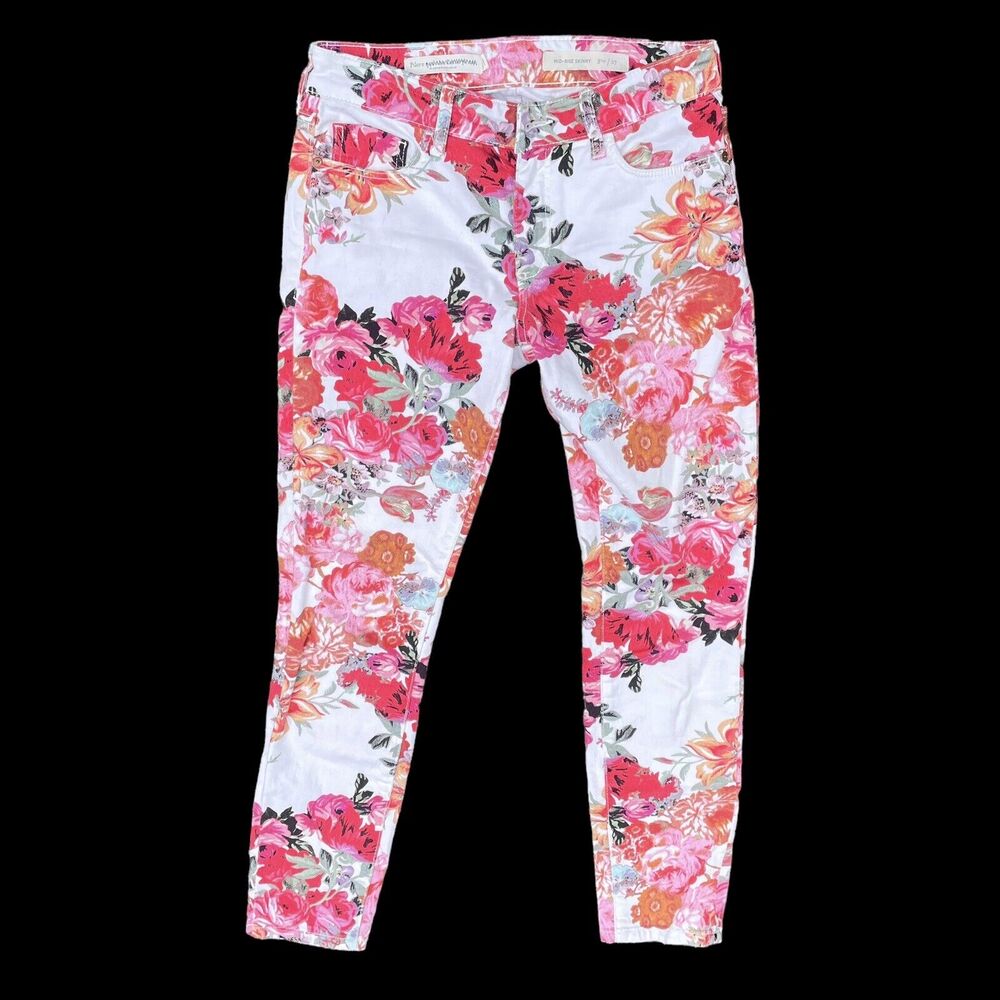 Anthropologie Pilcro and the Letterpress Rose Floral Jeans 27 Mid-Rise Skinny‎